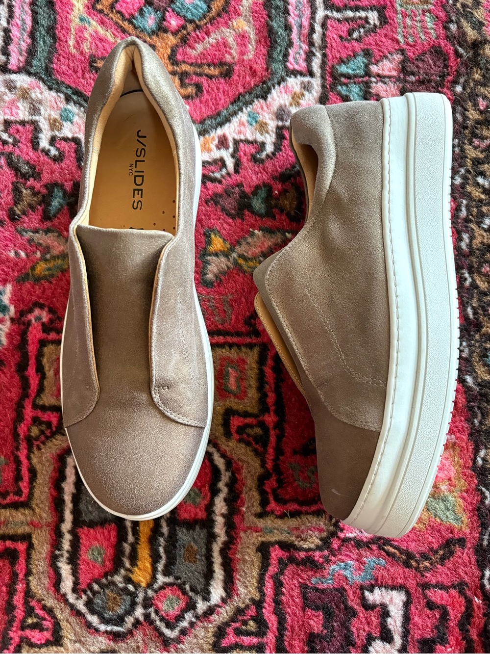 NEW J Slides Taupe Suede Slip-On Platform Sneakers